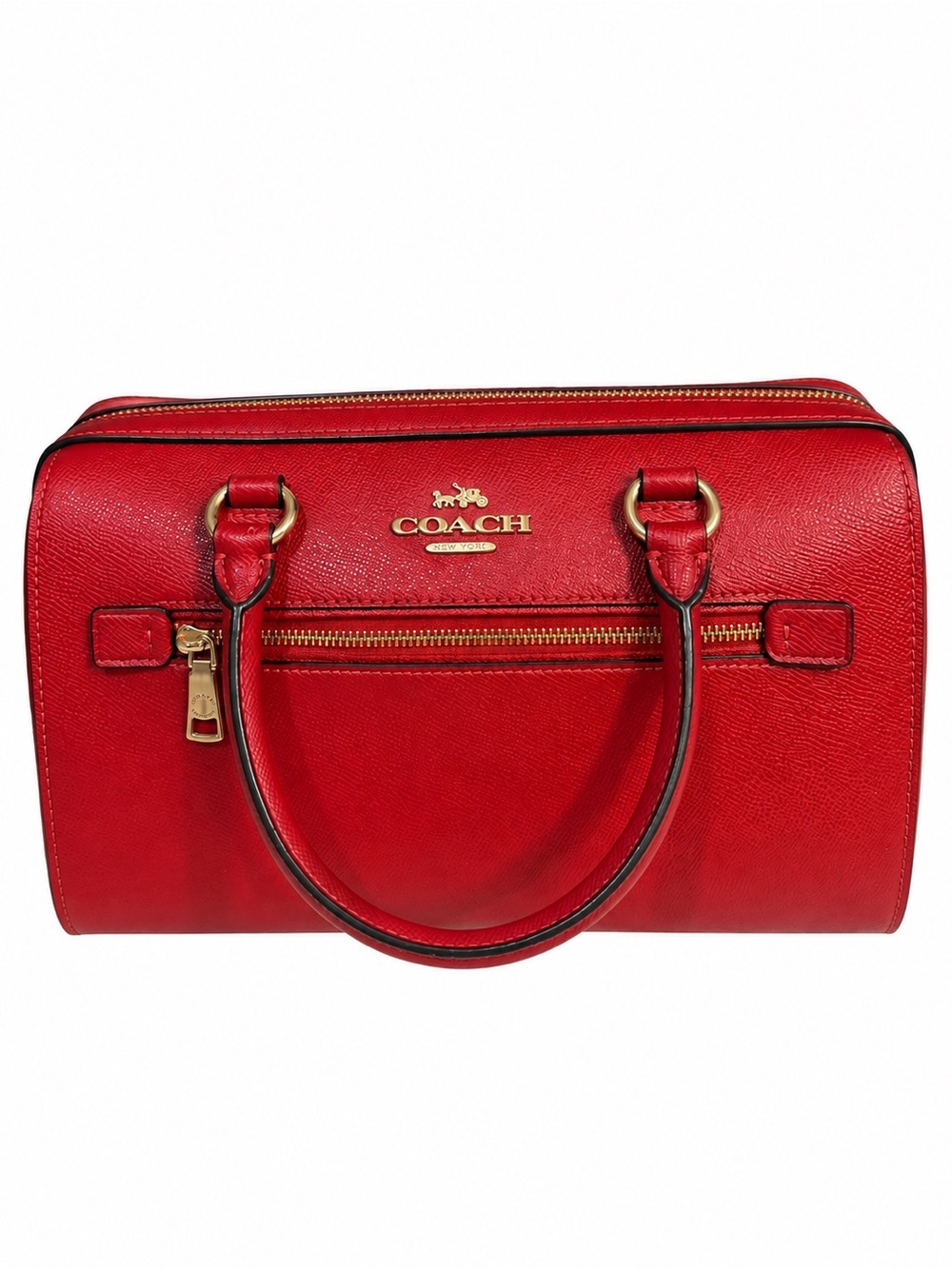COACH Red Saffiano Leather Satchel with Gold Hardware